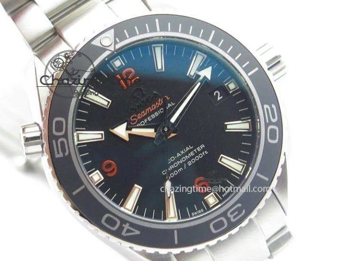 0812 Contemporary Planet Ocean SS Bp Maker 45mm Black Bezel Orange Numbers On SS Bracelet A 8217